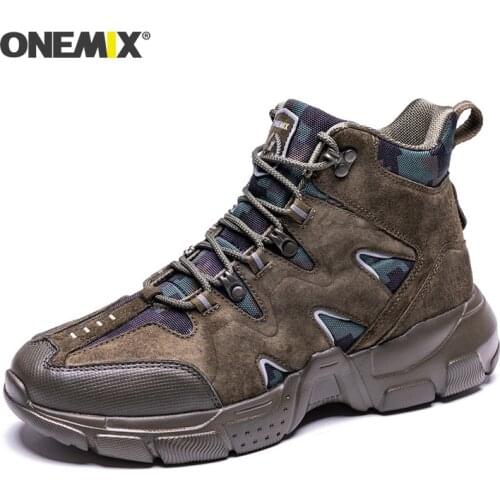 ONEMIX Men High Top Hiking Shoes Durable Waterproof Anti-Slip Outdoor Climbing Mountain Trekking Shoes Military Tactical Boots