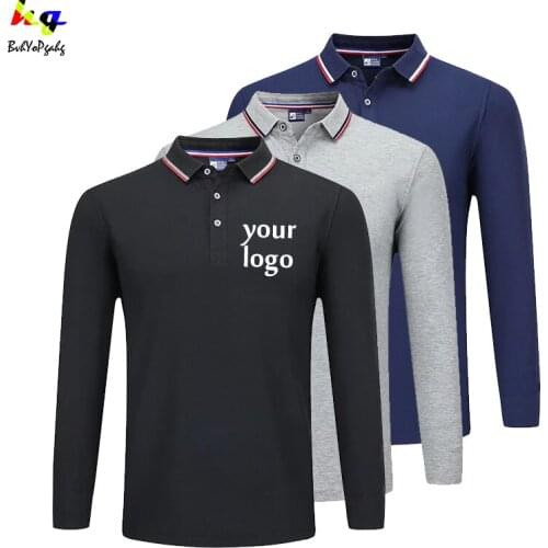 Customize your own logo autumn polo T shirt long sleeve men and women casual solid color fashion polo T shirt top