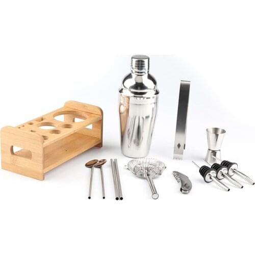 12 Pcs Bartender Kit Cocktail Shaker Set Bar Tools with Stylish Bamboo Stand Bartending Mixing WXV Sale