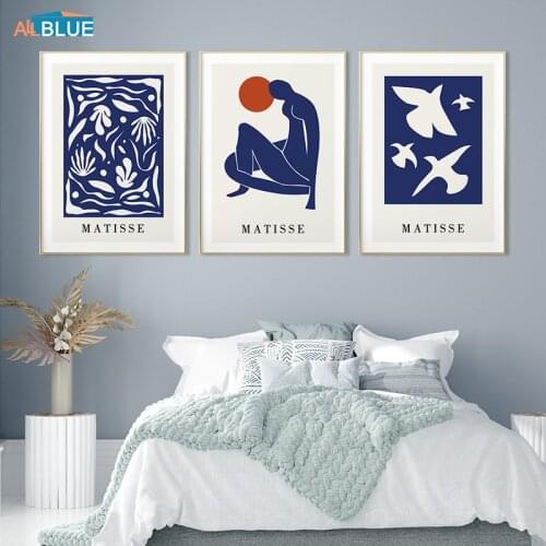 Modern Style Abstract Matisse Silhouette Blue Dreams Poster Nordic Wall Picture Canvas Art Print Painting Home Decor Living Room