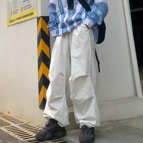 GOOHOJIO 2020 New Vintage Solid Color White Cargo Pants Women High Waist Oversized Trousers Women Autumn Fashion Pants for Women