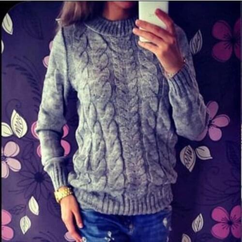 Casual Womens Clothing Female Solid Color O-Neck Long Sleeved Knitted Sweater Women Soft Pullovers