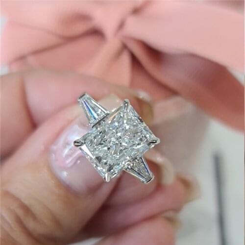 RandH 4.0carat 10×8mm Radiat Cut Two Tapered Baguette Solitaire Anniversary Engagement Ring Real 100% 14K True Solid White Gold