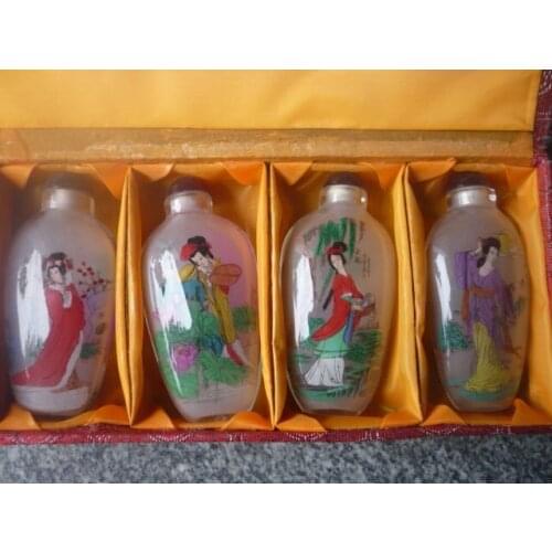 Rare Qing Dynasty CHINESE Old Glass INSIDE PAINTING SNUFF bottle---- Four Great Beauties,Free shipping