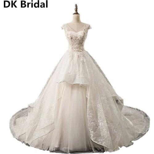 Champagne/White Real Photo 2019 Wedding Dresses V Neck Appliques Bridal Gown Lace Up Vestido De Noiva Wedding Dress For Women