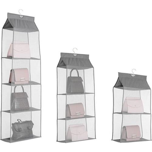 2/3/4 Compartments Handbag Organizer Hanging Storage Holder with Hook Foldable Dust Shield Bag Hanging Organizers