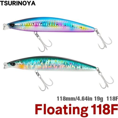 TSURINOYA DW95 Saltwater Long Casting Minnow 11.8cm 19g Diving Depth 0-0.3m Floating Minnow Fishing Lure 3D Eyes Hard Baits
