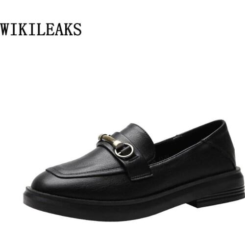 Platform Loafers Women Low Heels Leather Casual Shoes Woman Boots Oxford Shoes for Women Block Heels Slip on Shoes for Women