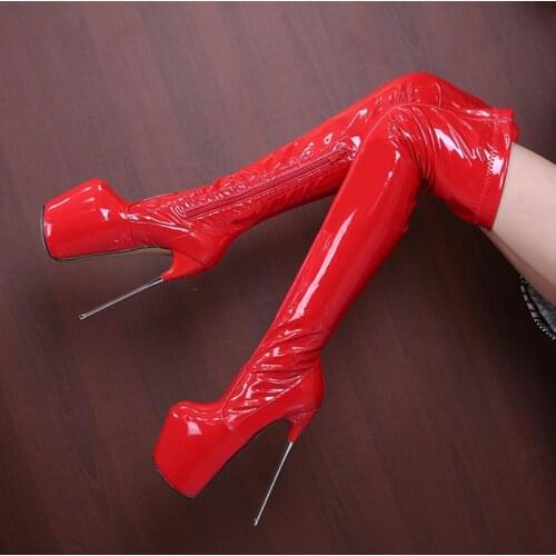 Women Fashion New Black Metal Stiletto Over knee Long Boot Ladies Sexy Stretch High Heel Boots plus Size 44-50 Size 30cm