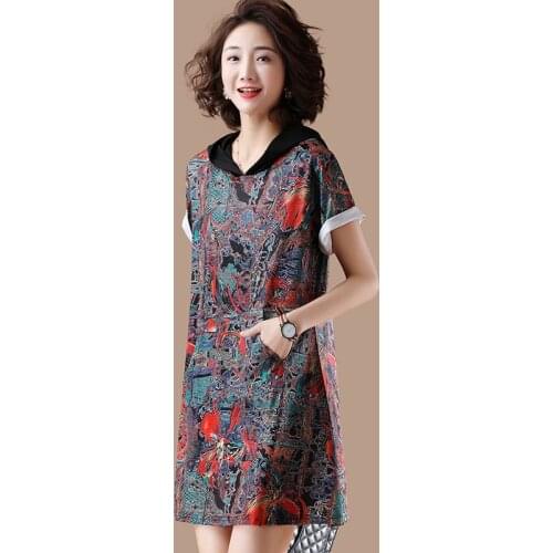 Dresses for Women 2021 Hooded Dress Printed Dress Womens Loose A- line Skirt Womens Clothing Vestido De Mujer Femme Robe