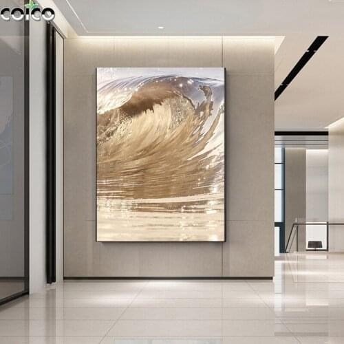 Golden Waves Abstract Canvas Wall Art Painting Black Gold Feather Posters Prints Modern Minimalist Home Decor Picture Frame