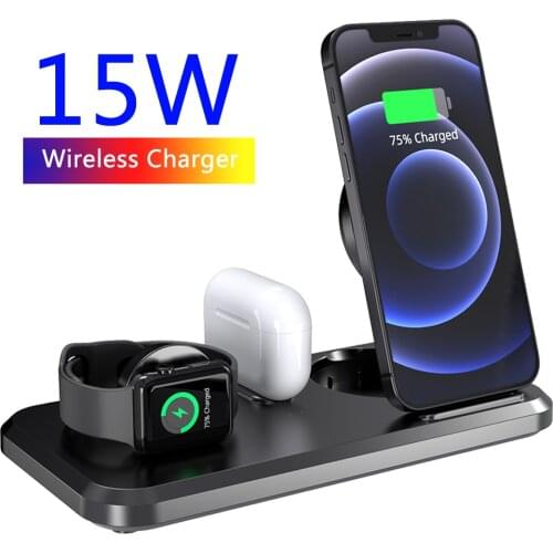 15W QI Fast Wireless Charger Stand for iPhone 12 11 3 in 1 Foldable Charging Stantion for XS XR X 8 Apple Watch Airpods Pro