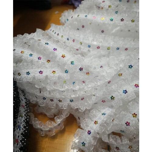 2 meters 25mm Printed yarn lace Sequin embroidery wrinkled Ribbon DIY Ethnic Costume Accessories Toy Doll Skirt Material