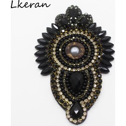 2Pcs 98X60mm Fashion Black Rhinestone Acrylic Applique DIY Hot drilling Decoration Patches for dress Shoes Accessories