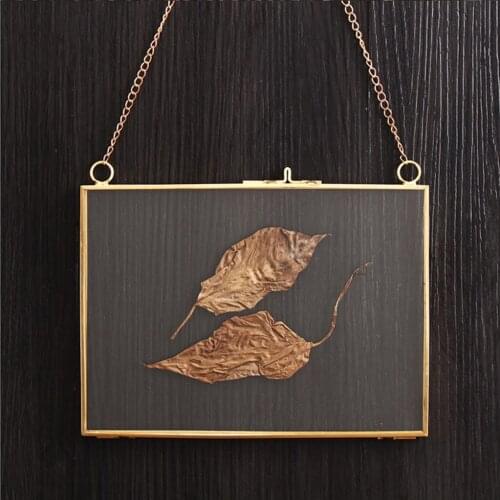2Pc Vintage 2-side Chain Hanging Glass Photo Frame Picture Holder Plant Specimen Dried Flower Holder for Home Wall Decor-16x14cm