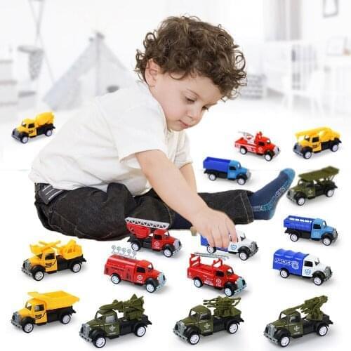 4 pcs/set Fun Alloy Engineering Truck Fire Car Model Diecast Pull Back Vehicles Educational Toys for Boys Kids