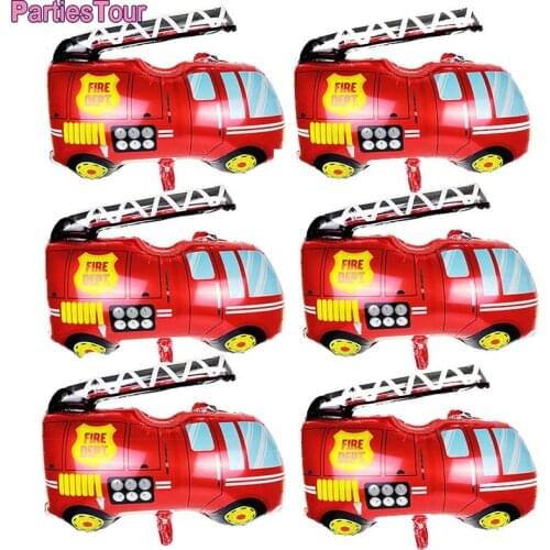 6pcs Red Jumbo Fire Truck Foil Balloon Large Helium Fire Truck Balloon for Fireman Birthday Party Decor Baby Shower Supplies