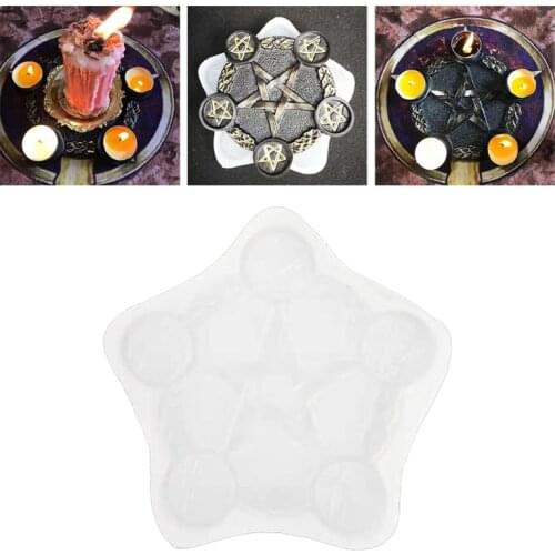 Astrology Pentacle Altar Candle Holder Epoxy Resin Mold Divination Plate Candlestick Silicone Mould DIY Crafts Tool