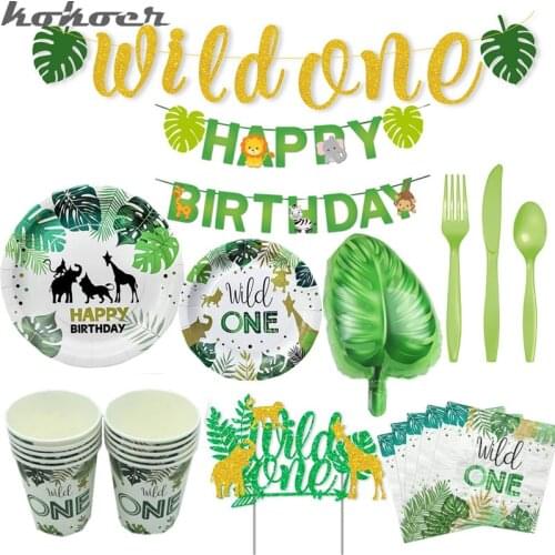 Baby Shower Wild One Birthday Jungle Theme Party Safari Party plates banner cups Party Decor Baby Boy Girl My First One Year Pa