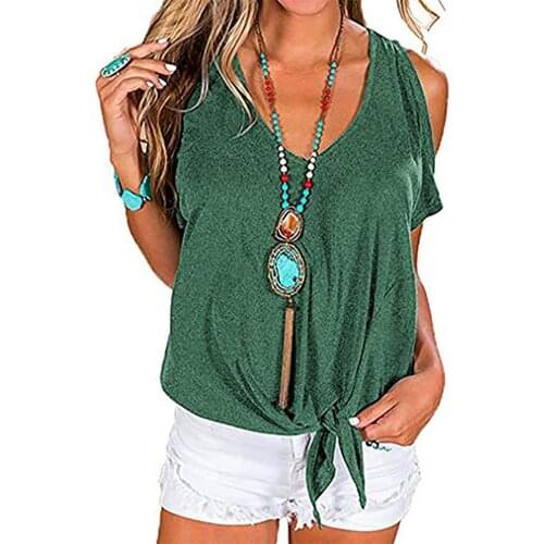 Sleeveless V-neck Blouse Loose Leisure Solid Color Off Shoulder Short-Sleeved T-shirt Tops for Summer Streetwear Pullover Vest