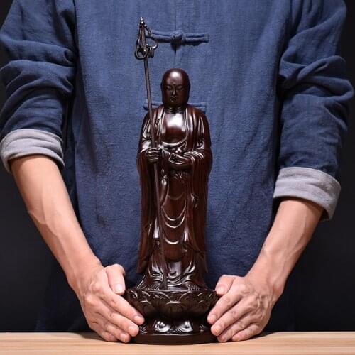 Large GOOD 2021 HOME Family Spiritual efficacious Mascot ksitigarbha Dizang pusa buddha Ebony Wood Handmade carving Art statue