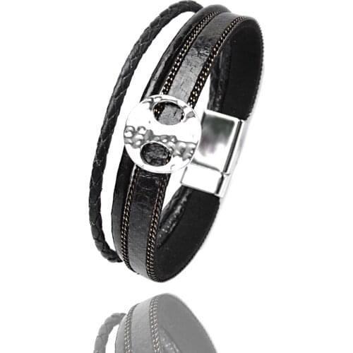 Kirykle Bohemian Leather Bracelets For Women Ladies Boho Metal Crystal Wrap Multilayer Wide Charm Bracelet Female Jewelry