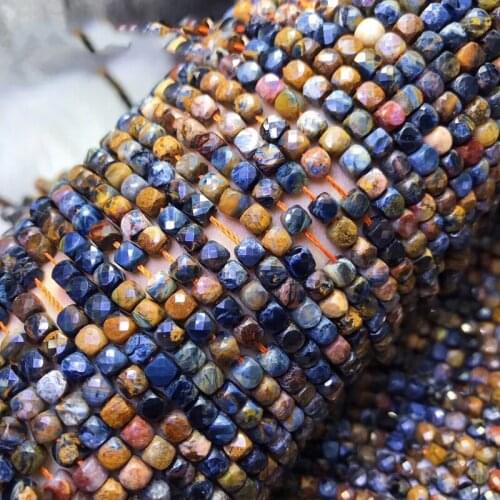 ICNWAY Orange Garnet Pietersite Epidote Natural Gemstone 4x4.5mm Beads Faceted Cube for Silver 925 Jewelry Necklace 15inch