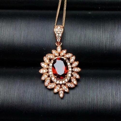 925 sterling silver inlaid with natural Garnet necklace pendant 6 * 8mm fashion accessories to give girlfriend birthday gift