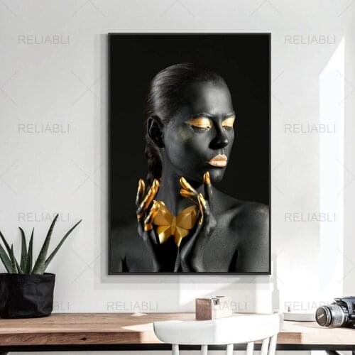 African Black and Golden Women Portrait Picture Canvas Painting Wall Picture Poster Modern Wall Art Picture Home Decor Cuadros