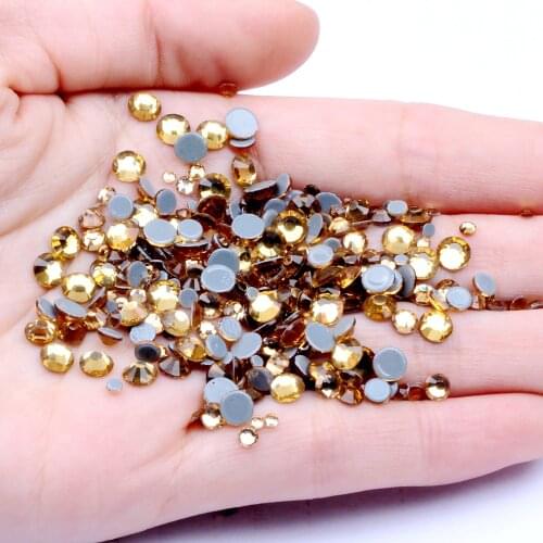 LIGHT TOPAZ Color Hotfix Strass Rhinestones Flatback Glue Backing Iron On Glass Stones Appliques For Fabric Garments Supplies