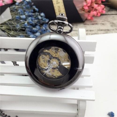 10pcs/lot Hollowed Mechanical Pocket Watch Black Mechanical Pocket Watchn Mechanical Pocket Watch