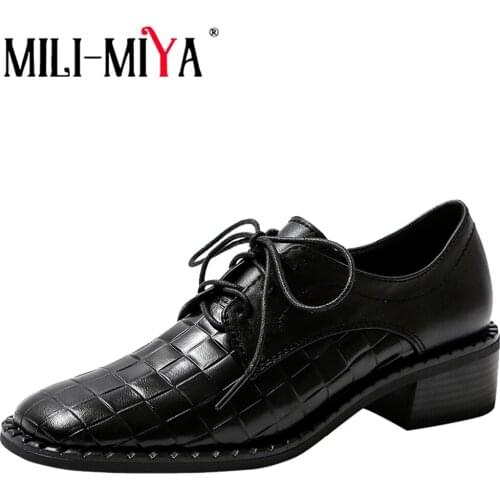 MILI-MIYA New Arrival Women Cow Leather Lace Up Pumps Solid Color Classic Design Office Career Shoes Size 34-40 For Ladies