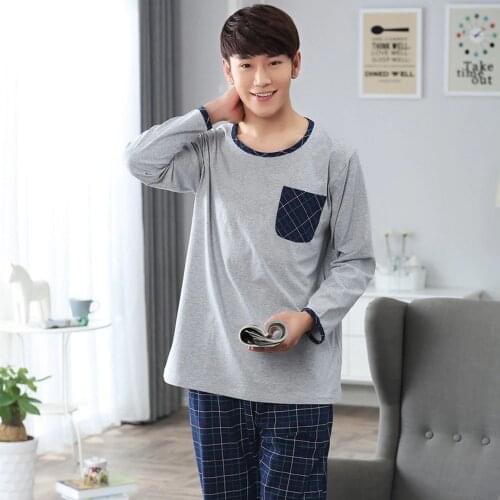 Tony&Candice Mens Cotton Pajamas Set Lounge Pure Casual Plaid Sleepwear Soft Nightgown Long Sleeve Nightshirt Pyjamas Autumn