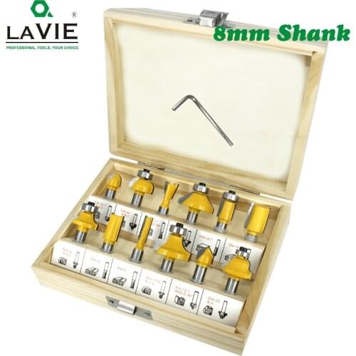 LAVIE 12pcs 8mm Router Bit Set Trimming Straight Milling Cutter Wood Bits Tungsten Carbide Cutting Woodworking Trimming MC02006