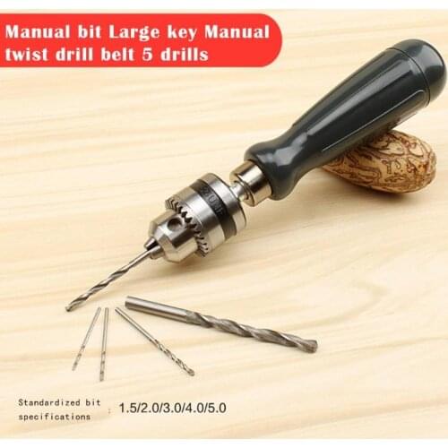 Hand Twist Drill Set with 1.5/2.0/3.0/4.0/5.0mm Bits Multifunction Woodworking Manual Drilling Tool DIY Hand Twist Drill Tool