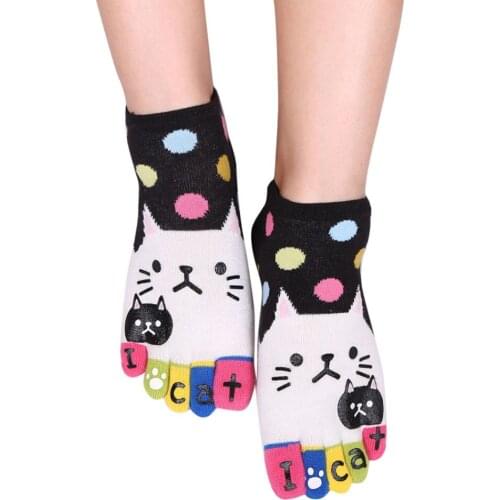 Women Socks Letter Cute Cats Patchwork Dot Multicolor Cotton Kawaii Toe Socks Funny Five Finger Socks For Chrismas Gift Sox