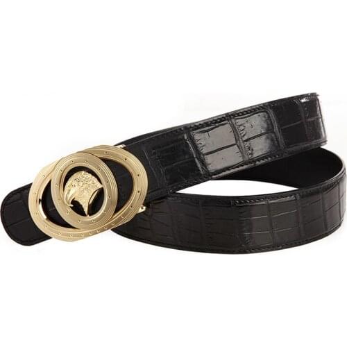 2021 New mens leisure luxury stainless steel eagle buckle belt High quality fashion famous TOP leather Crocodile Belts for men