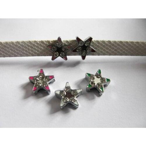 Wholesales 50pcs Mix color Internal Dia.:8mm (Can through 8mm band) Star slide charms fit 8mm Pet collar wristbands