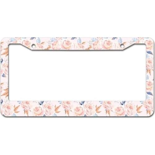 Peceeta Plant Flower License Plate Frame 2 Holes 1 Frame Matte Aluminum Car Accessories License Plate Holder Chrome white