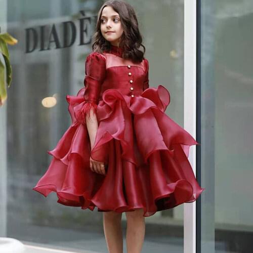 Europe and the United States autumn and winter girls party dress new girls wedding flower girl color matching puff princess dres