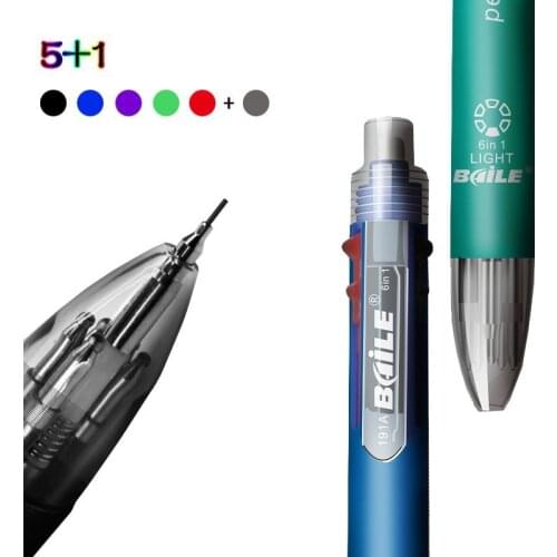 6 In 1 Multicolor Ballpoint Pens 5 Colors Ball Pen 1 Automatic Pencil With Eraser For School Office Writing Supplies Stationery