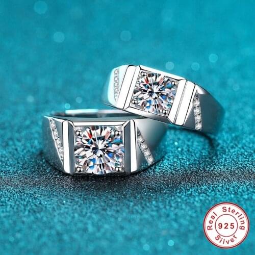 Geoki Luxury 925 Silver Perfect Cut Passed Diamond Test 1-2 Ct D Color VVS1 Wedding Rings for Men Trendy Engagement Jewelry