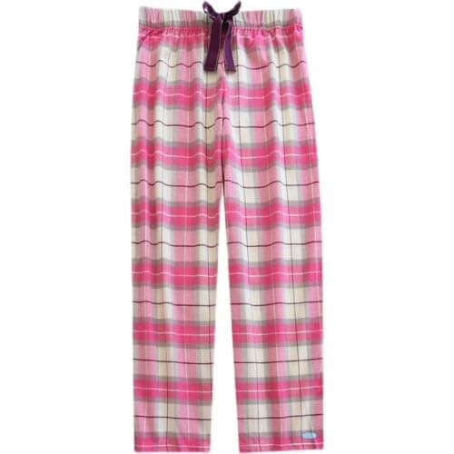 Sleep Pants For Women Plaid Cotton Woven Sanding Lounge Trousers