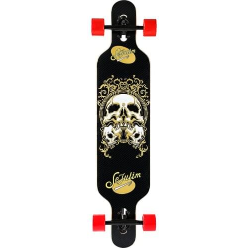Sefulim 39"x9" Complete Skull Skateboards Outdoor Street Concave Skateboard Gifts Double Kick Penny Skateboard for Boys Beginner