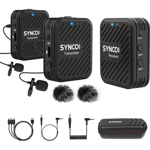 SYNCO G1(A2) 2.4GHz-Wireless-Lavalier-Microphone-System Compatible with Smartphone, Laptop, DSLR, Tablet, Camcorder, Recorder