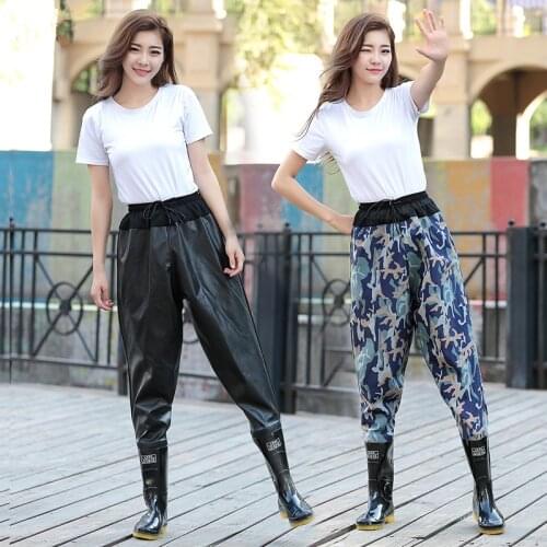 Ultra light half waist men women thick waterproof fishing fork pants elastic waist outdoor angling wader rain boots rain trouser