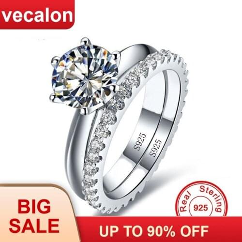 Vecalon Fine Jewelry Real 925 Sterling Silver Infinity ring set 5A Zircon Cz Engagement wedding Band rings for women Bridal Gift