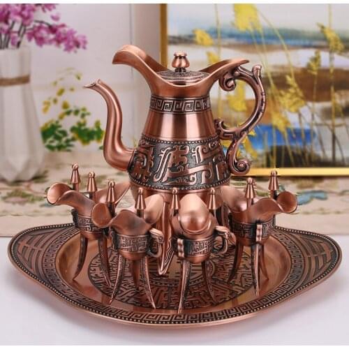 Chinese style high-end antique bronze jujube wine bottle metal classical royal noble drinker wine glass wine set hip flask