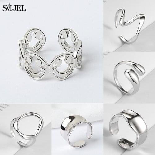 High Quality Simple Korean Finger Rings Fine Jewelry New Fashion Creative Hollow Smiley Face Elegant Party Accessories Gifts