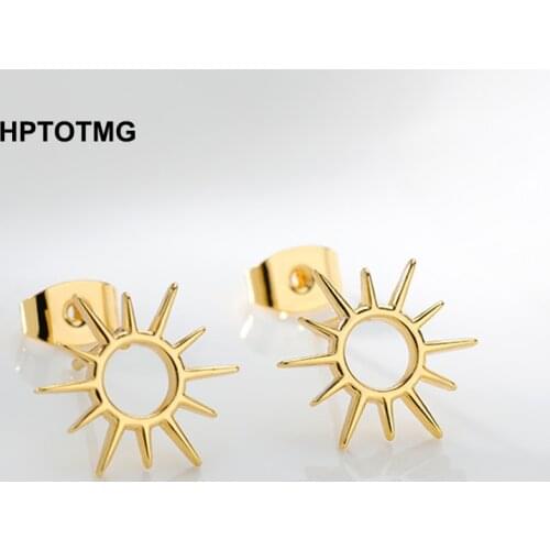 Hollow Sunshine Gold Stud Earrings For Women Stainless Steel Gear Earrings 2021 Trend Trinket Gifts Fashion Jewelry Accessory